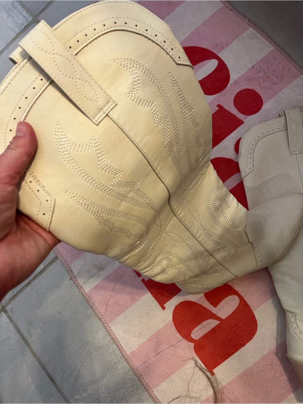 NWT Cream Tall Western Boot with Block Heel - Picture 6 of 8